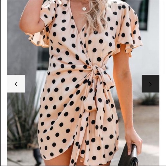 New Vici Polka Dot Satin Wrap Dress - Picture 1 of 9